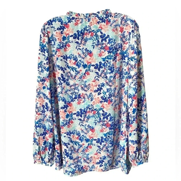 TALBOTS | Ruffle Trim Popover - Leafy Garden Blouse Size XL (NWOT) - Picture 3 of 9